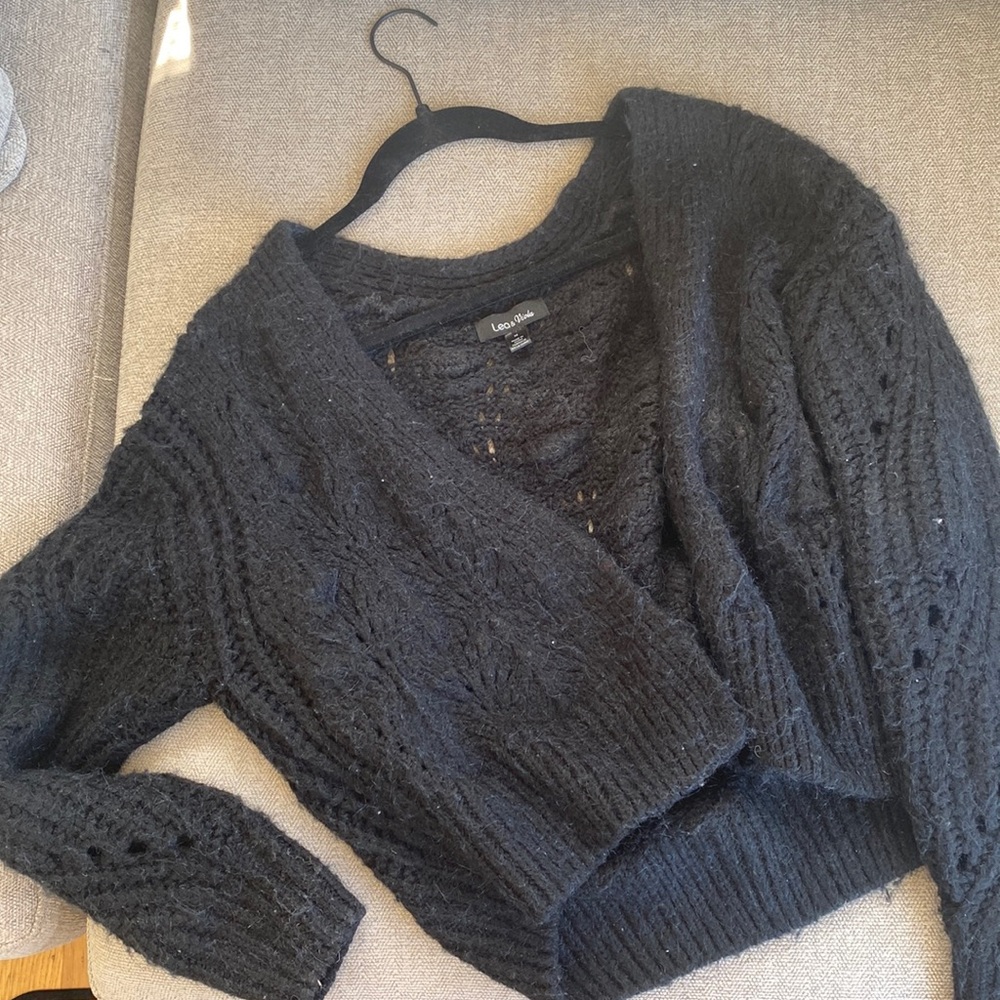 ANTHRO black wool knit cardigan.